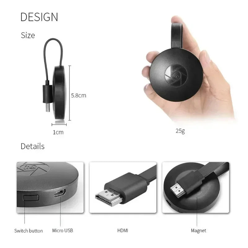 MiraScreen Generation 2 – Trådlös 1080P Skärmspegling för TV & Mobil